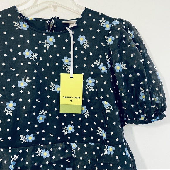 Sandy Liang X Target S, M, XL Floral Short Puff Sleeve Tiered Polka Dot Dress - Picture 4 of 17